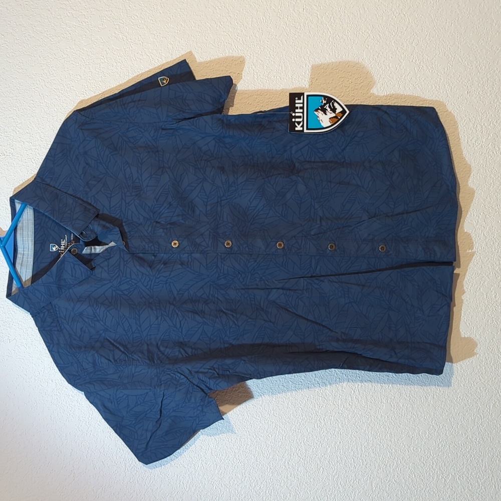 Kuhl Repose SS button shirt size small blue with leaf pattern NWT